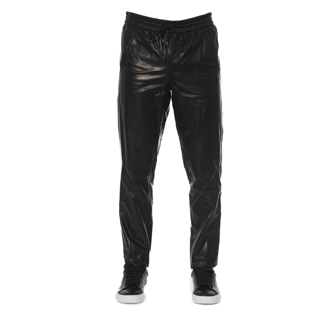 Trussardi Black Lamb Leather Men Trouser