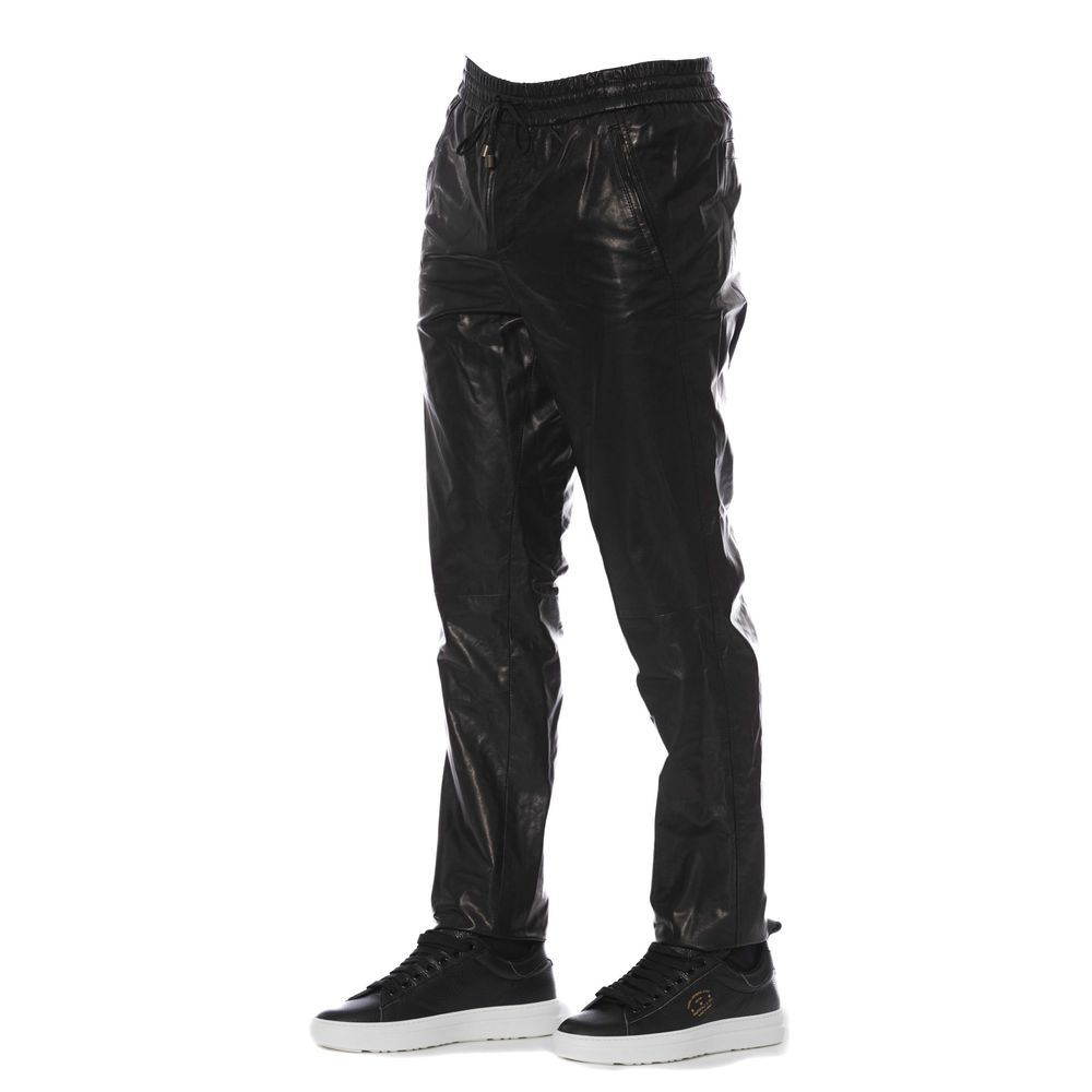 Trussardi Black Lamb Leather Men Trouser